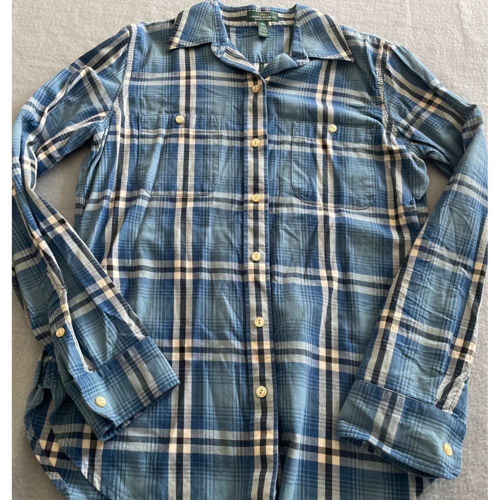 Lauren Jeans Co Ralph Lauren Blue Plaid Cotton‎ Button Down Shirt Womens Small